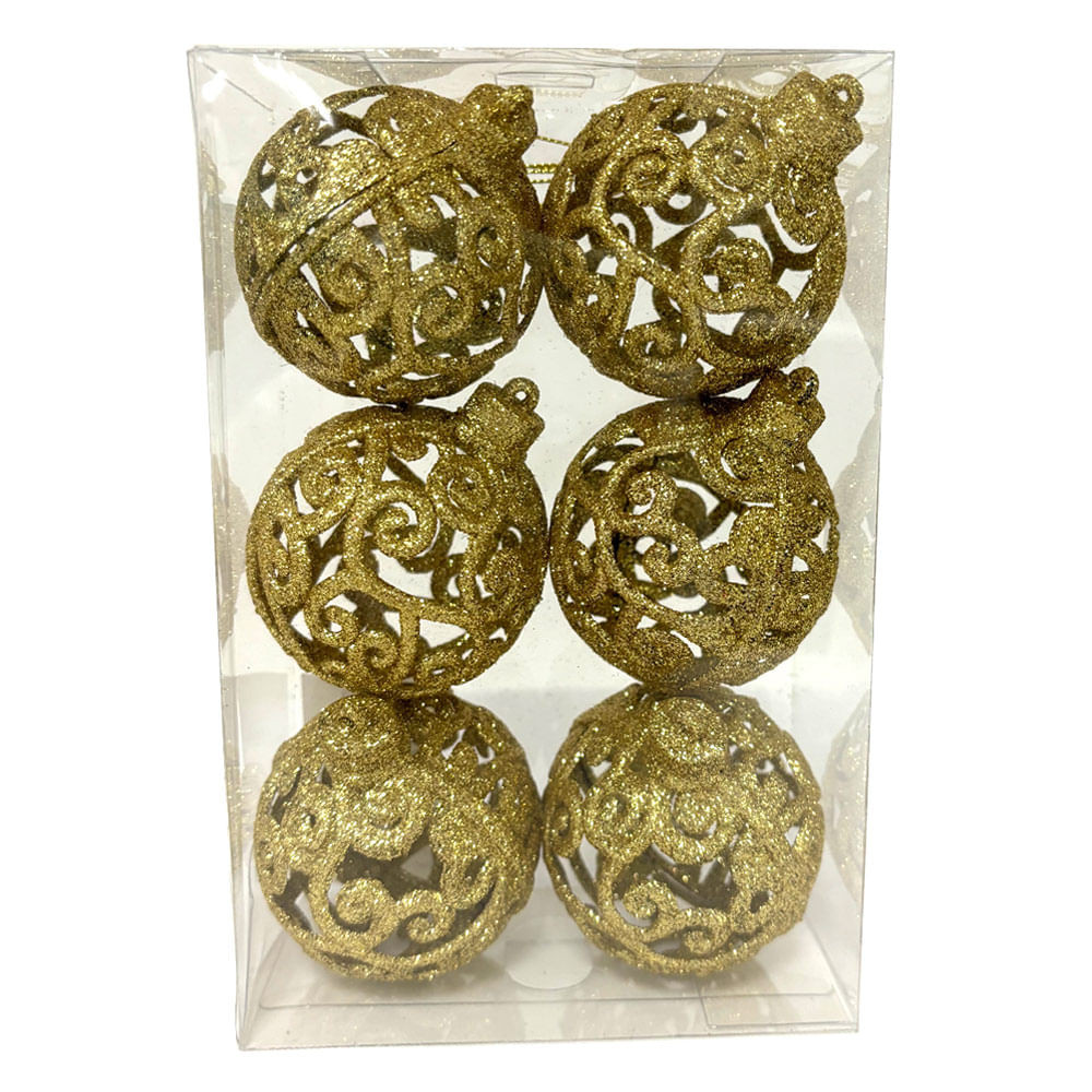 Kit Bola Arabesco Natal 6cm c 6 CV244461 Cazza Dr - Home & Living