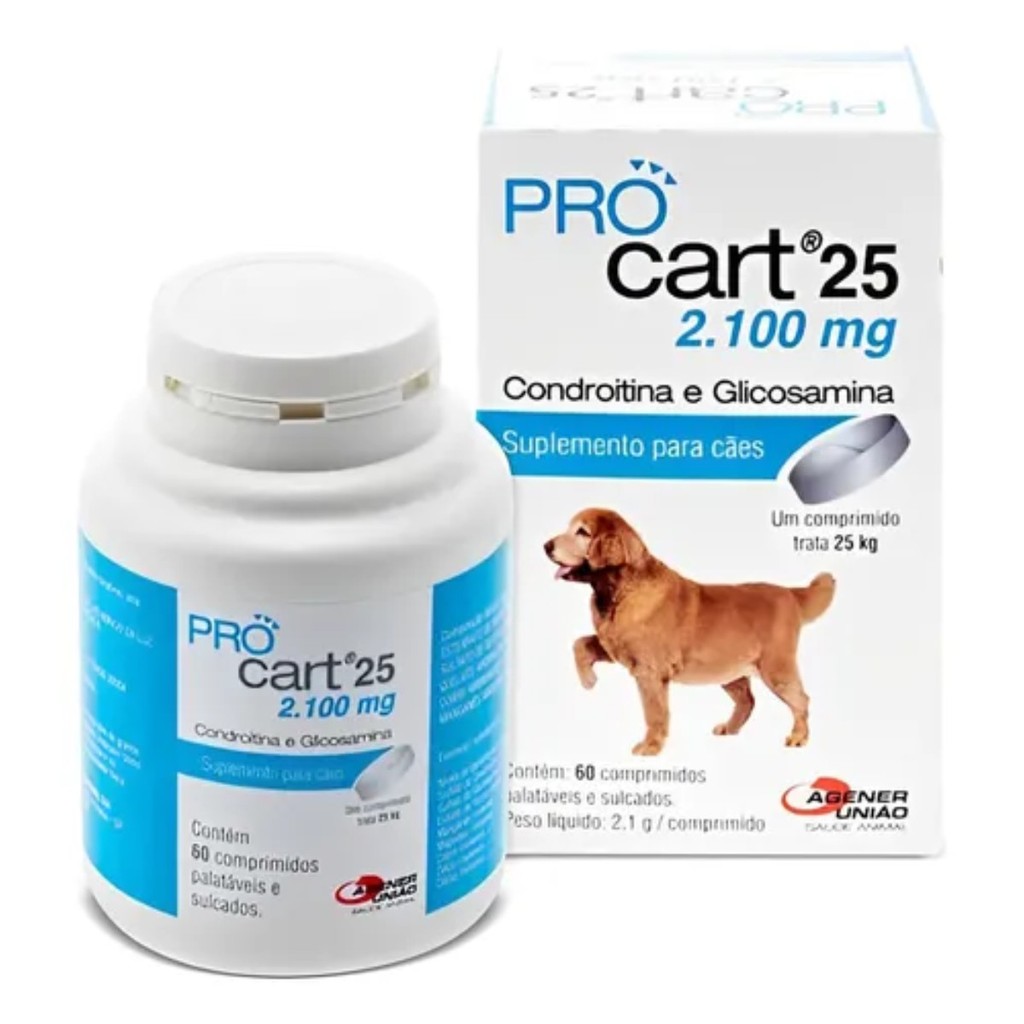 Pro Cart 25 2100mg Agener 60 Comprimidos - Suplemento Com Condroitina para Cães Grandes