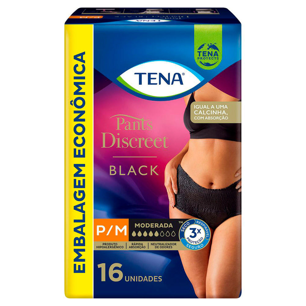 Roupa Íntima Descartável Tena Pants Discreet Black Tamanho P/M com 16 Unidades - Health