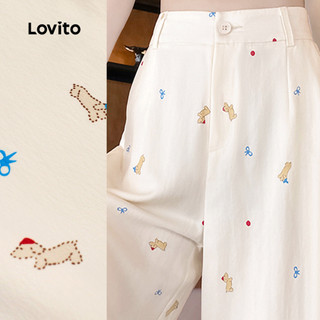 (Casual) Lovito Calças com Bolso Falso Calças Offwhite para Mulheres Todas As Estações L144AD012