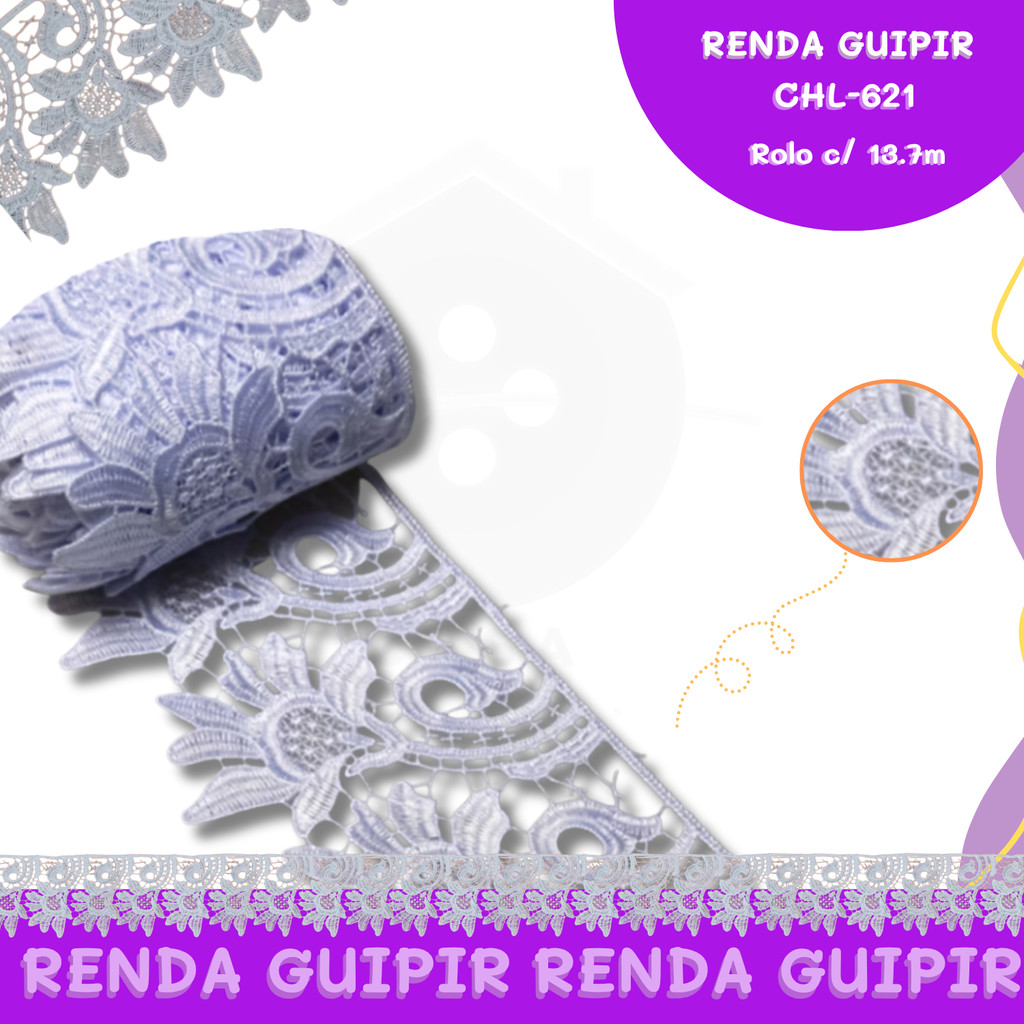 Renda Guipir CHL-621 8.0 Cm -  Rolo C/13.7 Metros