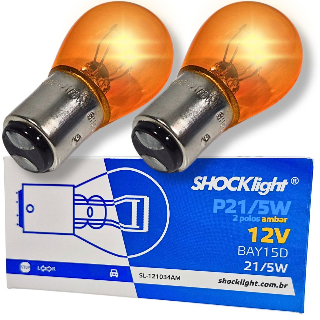 PAR DE LÂMPADAS 2 POLOS HALOGENA PARA SETA CONJUGADA AMBAR 1034 12V 21/5W BAY15D LARANJA UN.