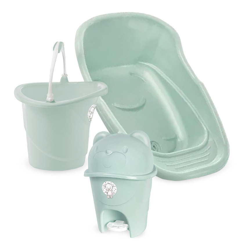 Kit Banhera De Bebê Adoleta Com Balde e Lixeira Fofura Verde em Oferta na Shopee