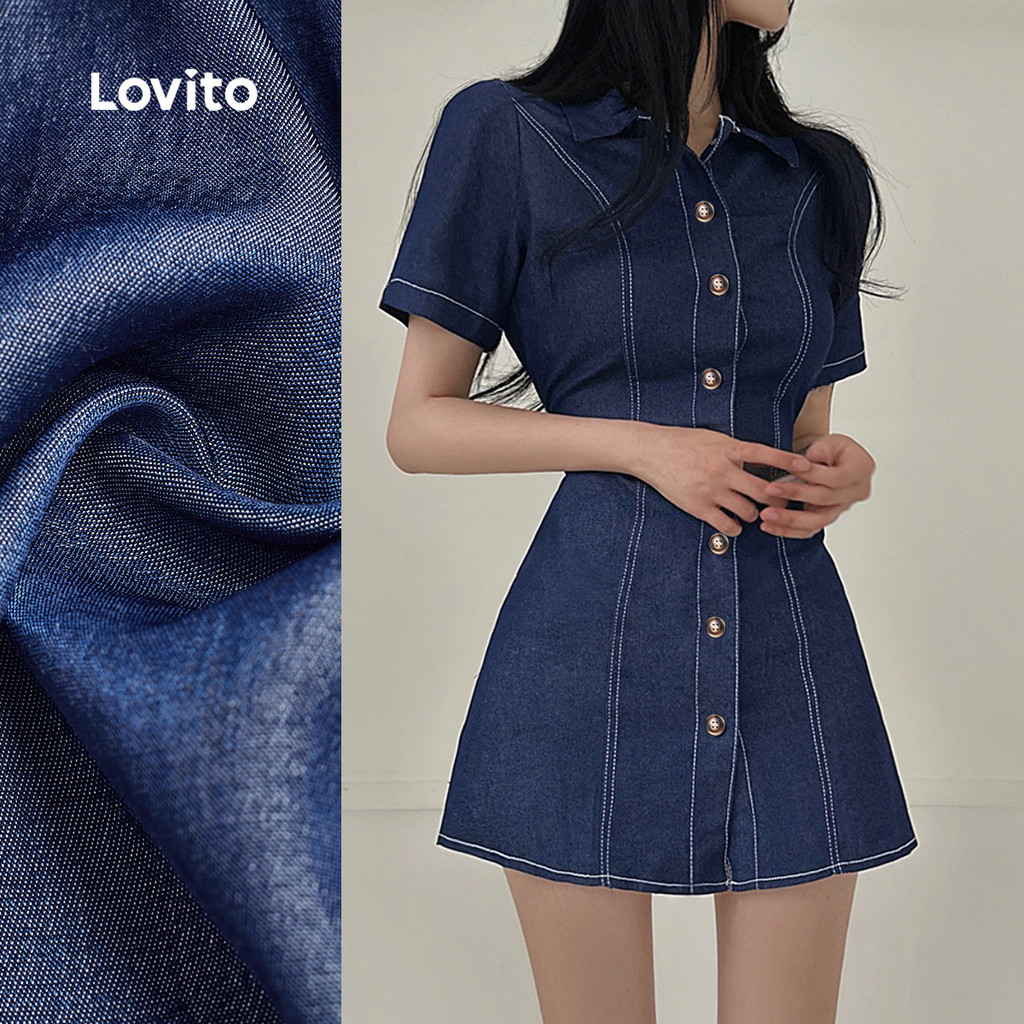 (New) Lovito Vestido Casual com Botões de Primavera/verão para Mulher em Azul Escuro L143AD654 em Oferta na Shopee