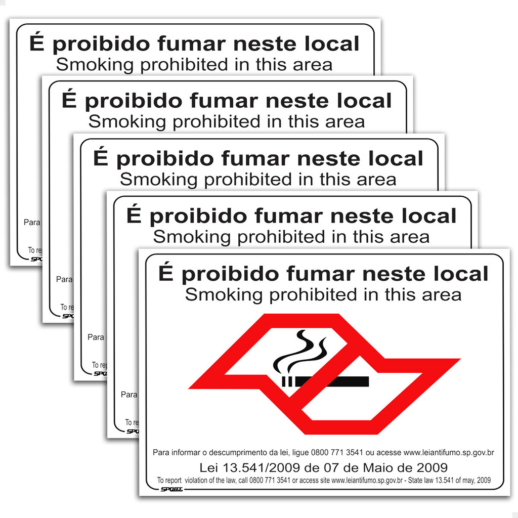 5 Placas É Proibido Fumar Neste Local Lei Sinalização 20x15 em Oferta na Shopee