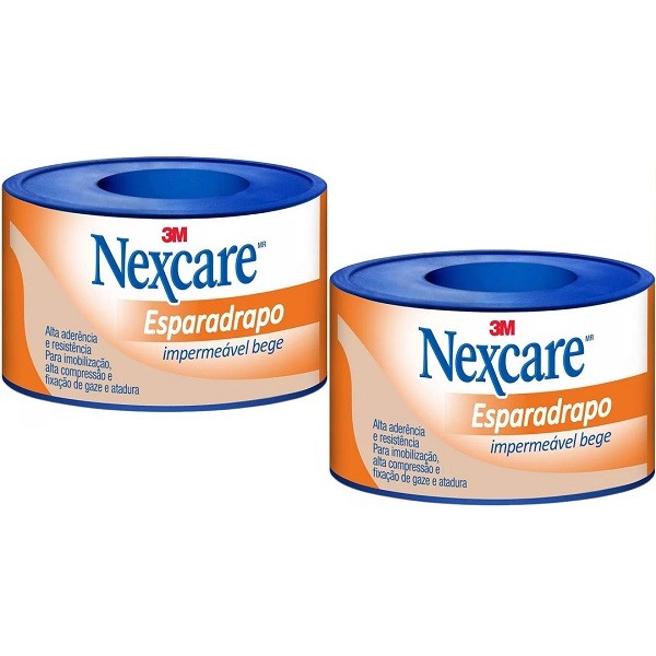 Kit com 2 Esparadrapo Impermeavel Nexcare Bege 25MM X 3M em Oferta na Shopee