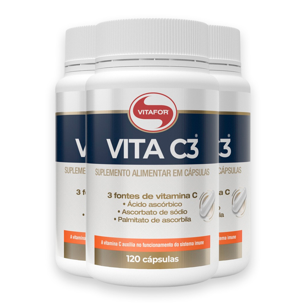 Kit 3 Vita C3 Vitamina C Vitafor 120 Cápsulas