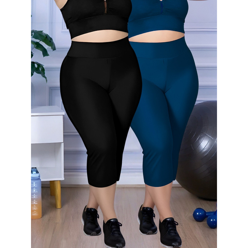 Kit 2 Calça Legging Leg Corsario Capri Plus Size Fitness Suplex