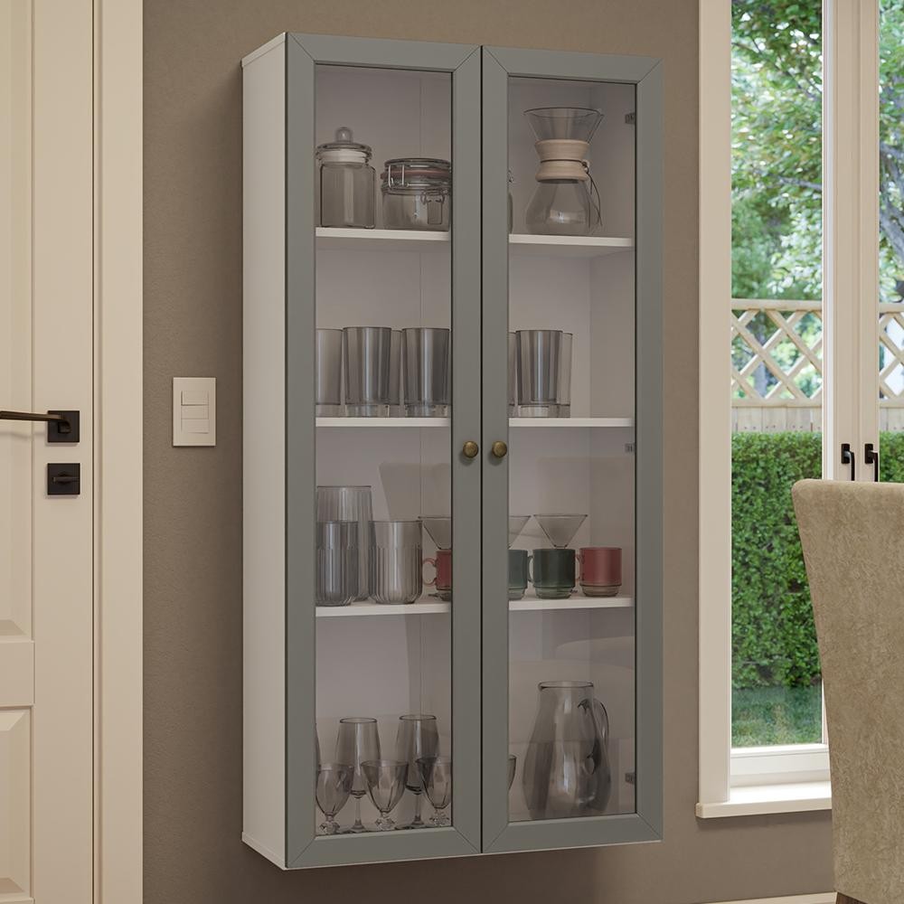 Cristaleira Suspensa 70 cm 2 Portas de Vidro Branco/Cinza Vik Madesa em Oferta na Shopee