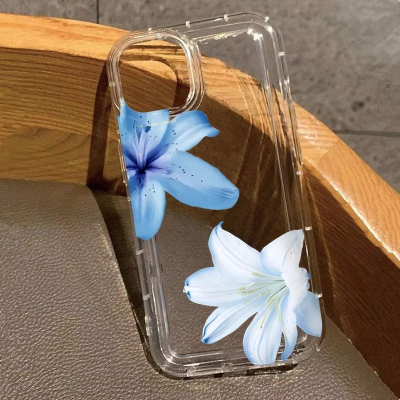Flor Azul Lírio Caso Claro Para Samsung S24 S23 Ultra S25 S22 Plus S21 S20 FE A55 A35 A15 A54 A53 Capa Transparente Maci