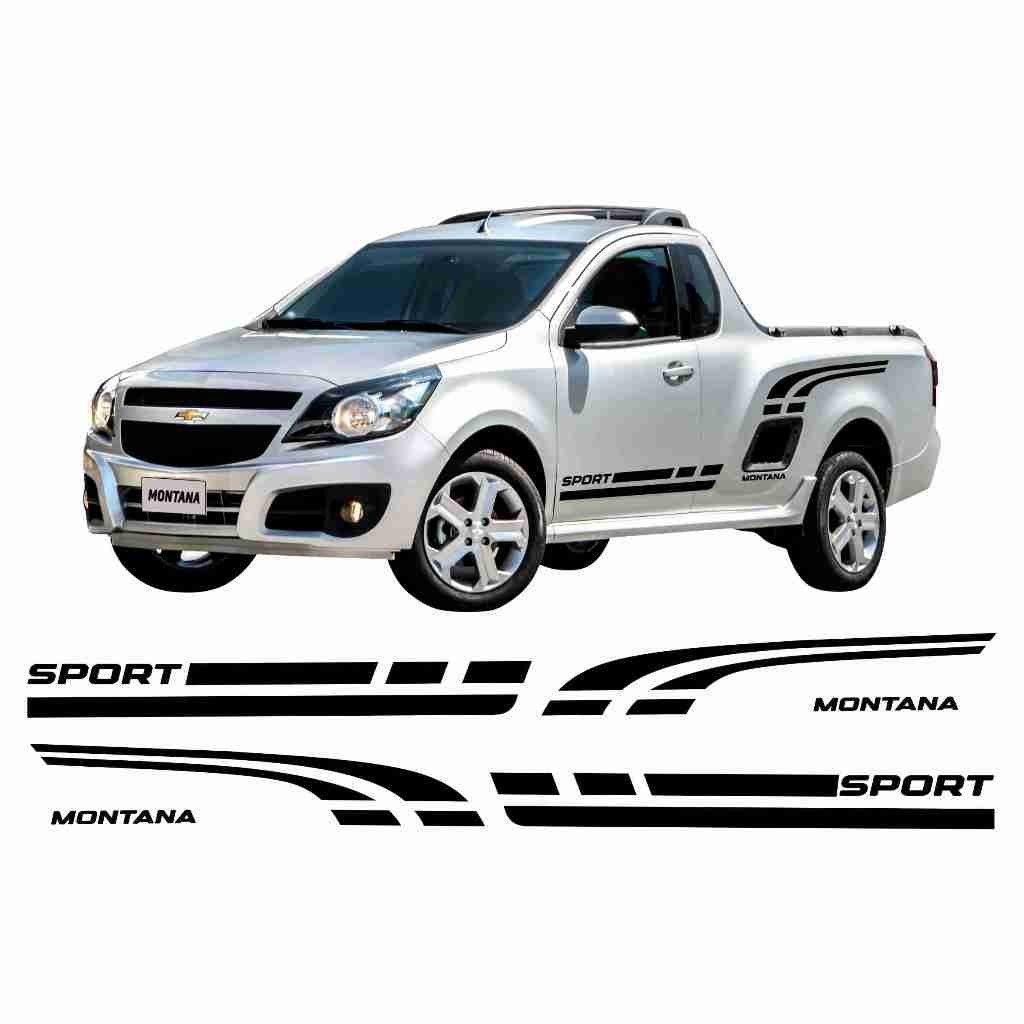 Kit 6 Faixas Lateral e  Caçamba Chevrolet Montana 2010/2019 Tuning Sport Auto Colante Decorativo Personalizado CH66