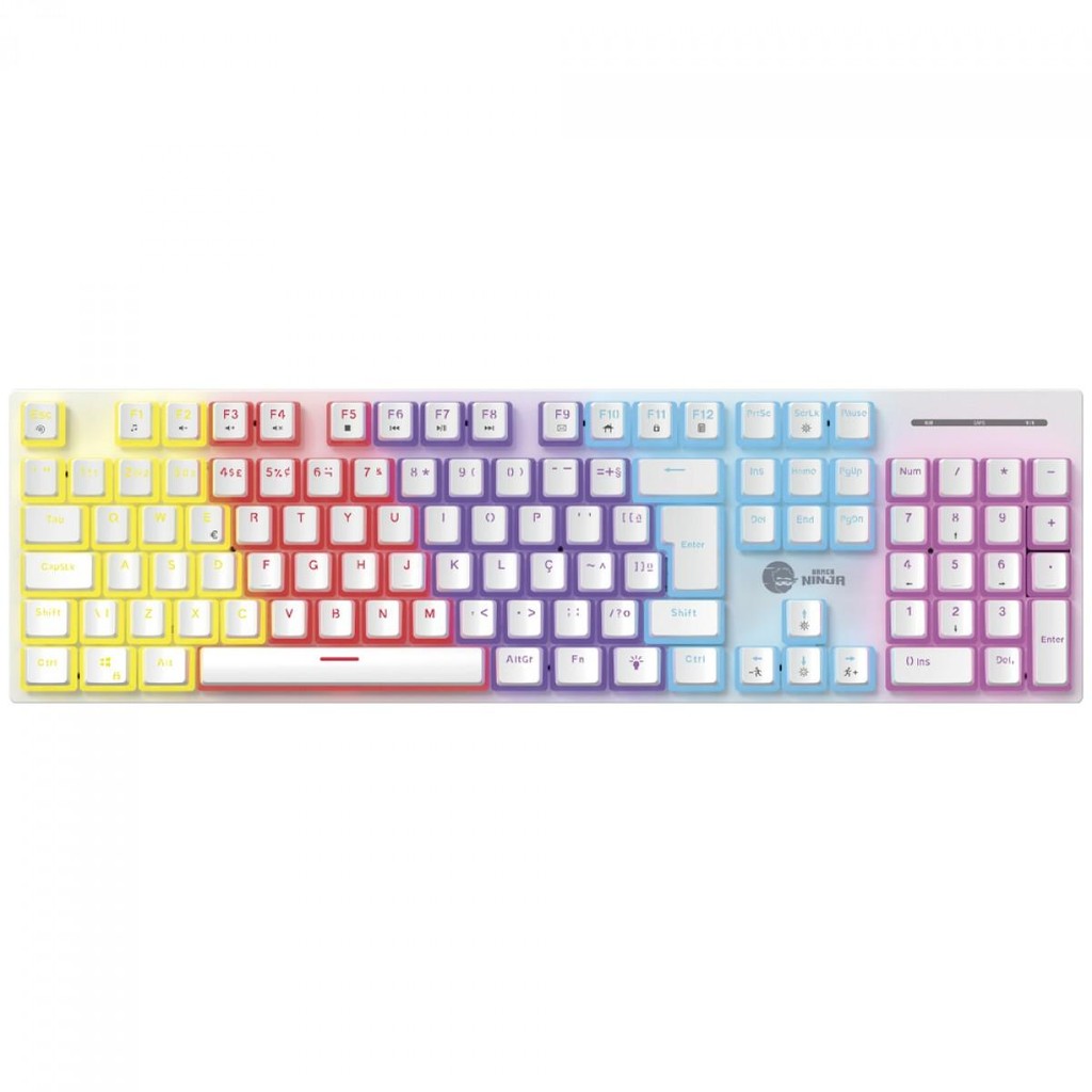 Teclado Mecânico Gamer Ninja Leap Pudim, Switch Blue, Rainbow, ABNT2, Full Size, White em Oferta na Shopee