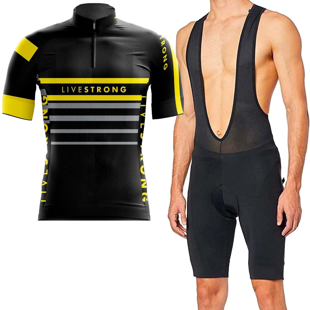 Kit Bretelle Curto Forro Gel Camisa Livestrong Listras Ciclismo Mtb Speed