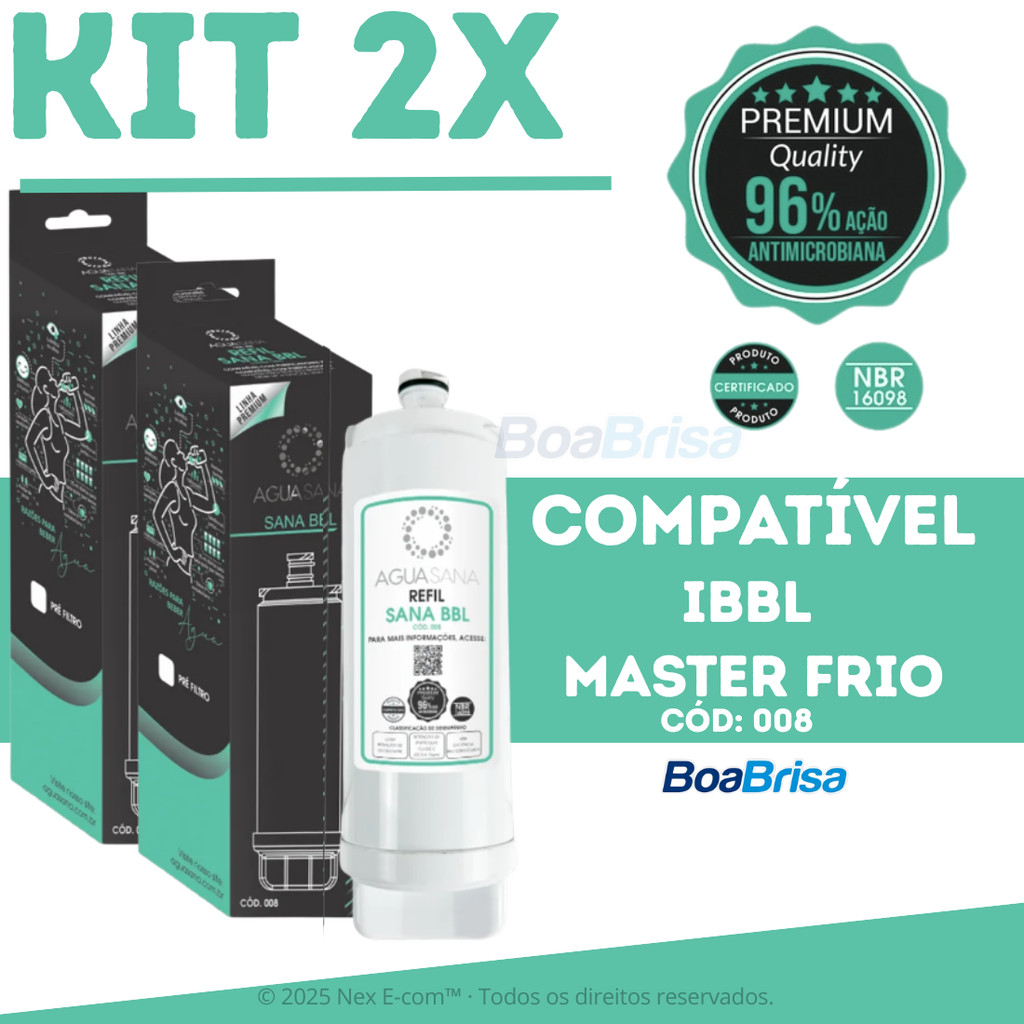 Kit 2 Refil Filtro Purificador de Água Sanalux Cod 008 - Compatível IBBL FR600 Imaginare Master Frio