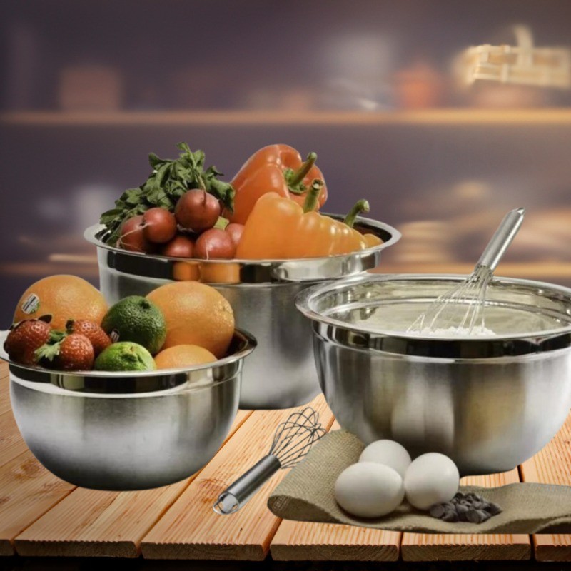 Tigela Bacia Bowl Inox Higienico Kit 03 Peças Profissional Fundo Grosso Saladeira Cozinha