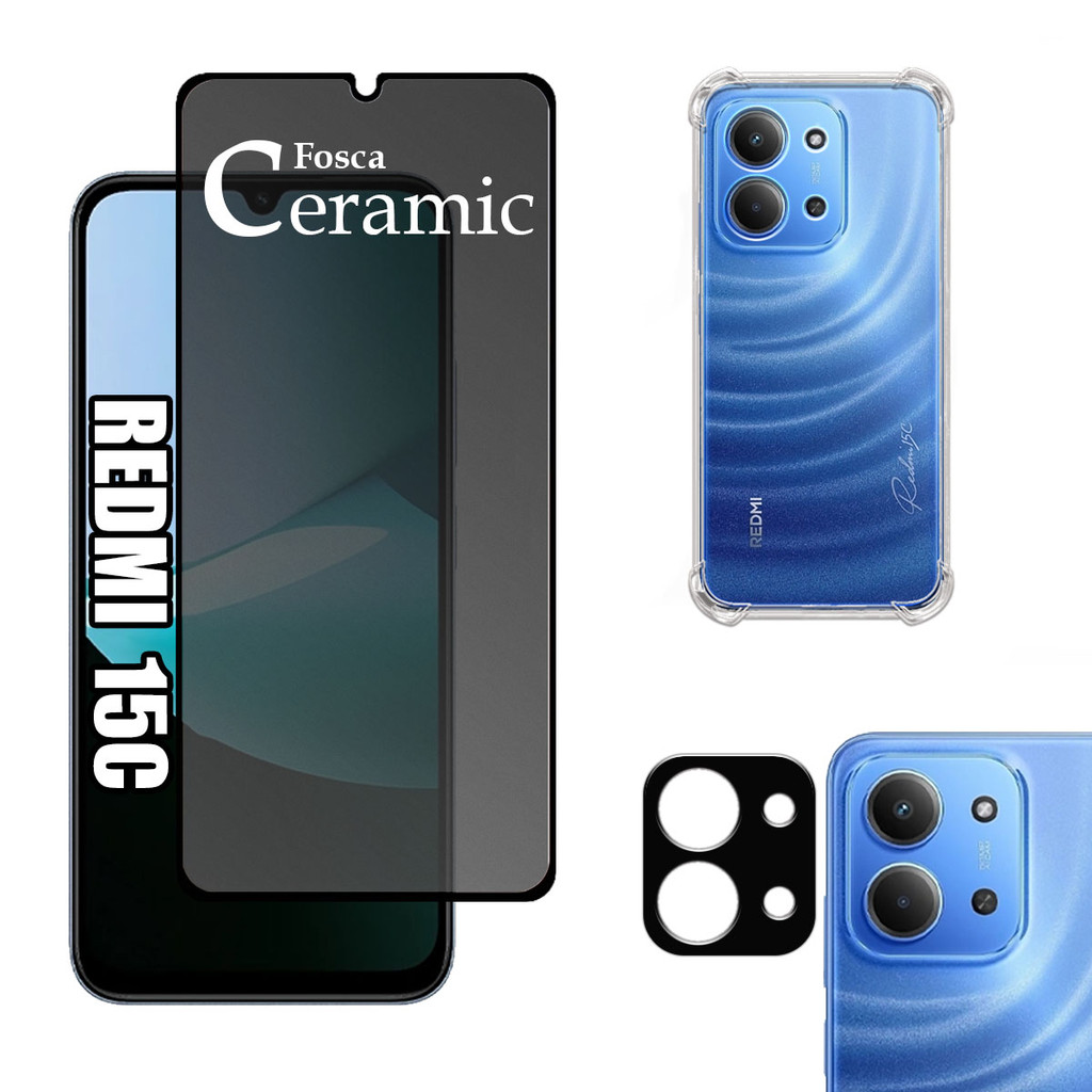 KIT Para Xiaomi Redmi 15C - Película de Privacidade Fosca 9D - Capa - Câmera em Oferta na Shopee