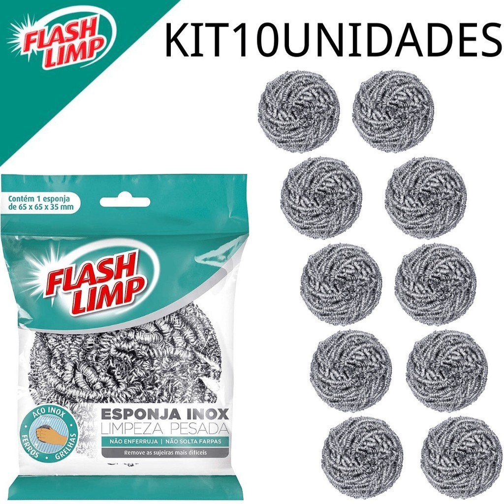 Kit 3 Esponja Limpeza Pesada Inox Ferro e Grelha - Flash Limp A melhor Esponja do Brasil