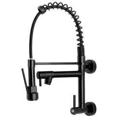 Torneira Cozinha Parede Monocomando Gourmet Preta Com Spray Extensor Flexivel Ajustavel
