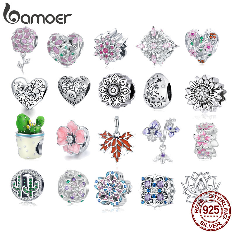 Bamoer 925 Sterling Silver Charms Vintage Floral Plant Series Pingente Acessórios De Moda Aniversário SCC1603 em Oferta na Shopee