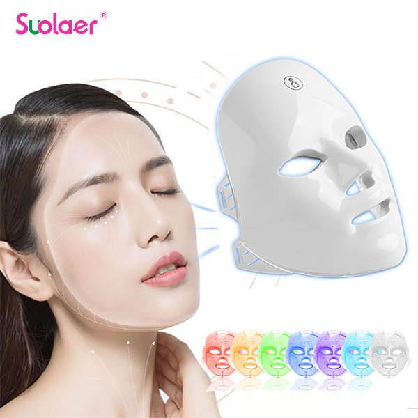 Suolaer 7 Cores Máscara De Luz LED Recarregável Cuidados Com A Pele Uso Doméstico Dispositivos Faciais De Beleza Facial
