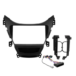 Kit Moldura Painel 9 Pol Elantra 2012 2013 2014 2 Din Preto Chicote Som Plug Antena