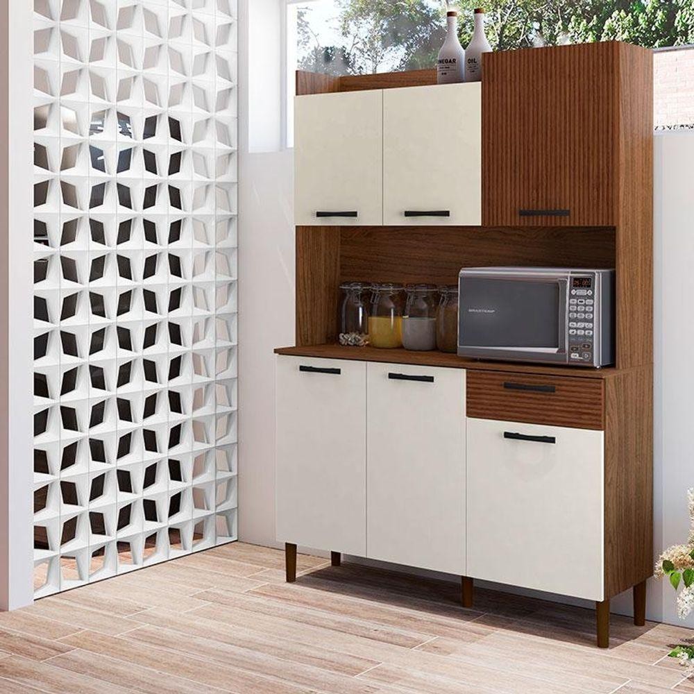 Kit Cozinha Gênova 6 Portas Nogueira Off White Ripado - Kits Paraná em Oferta na Shopee