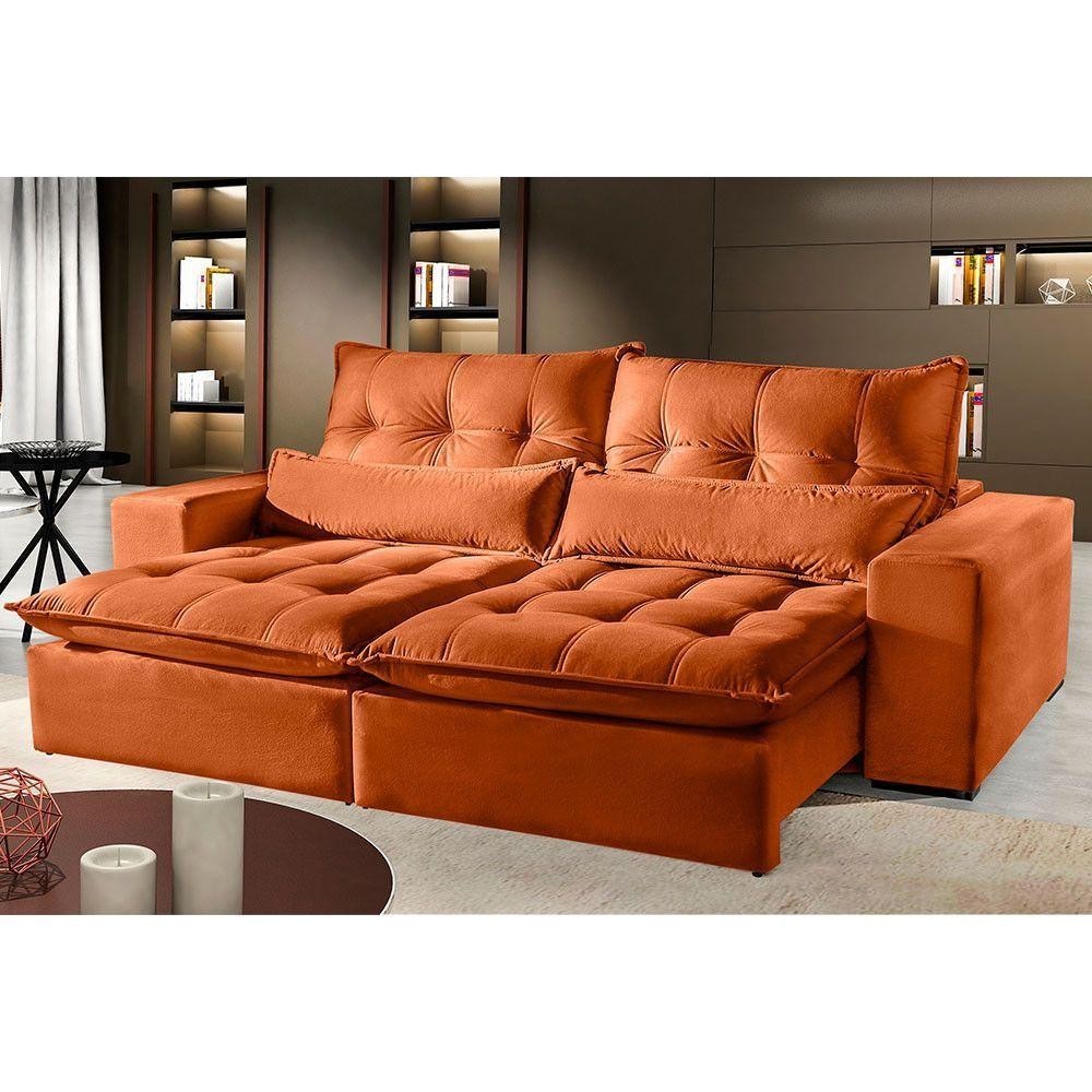 Sofá 3 Lugares Retrátil Máximo 2.30m Veludo Terracota - Home & Living