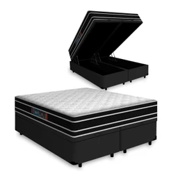 Cama Box Baú com Colchão de Espuma D33 Castor Black White Double Face Queen 158cm