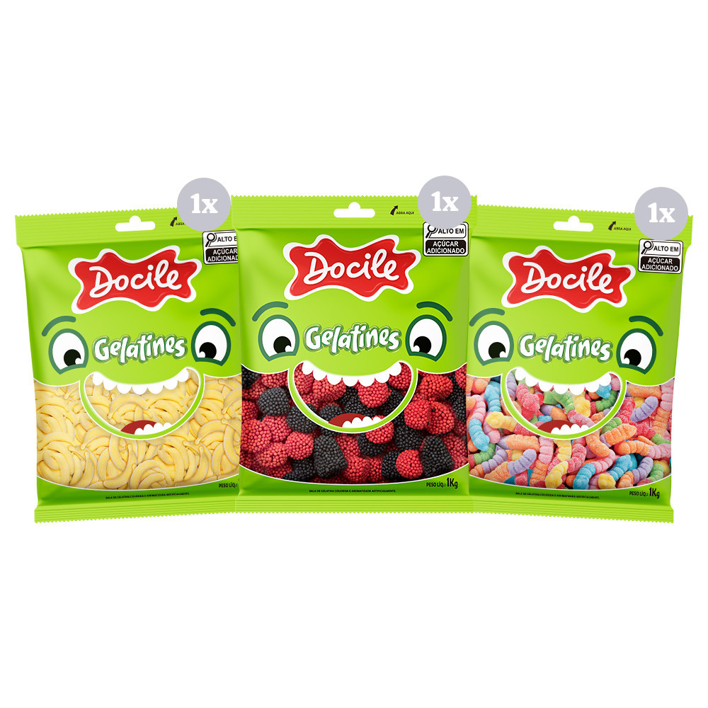 Kit Gelatinas com 3 pacotes de 1Kg- Docile
