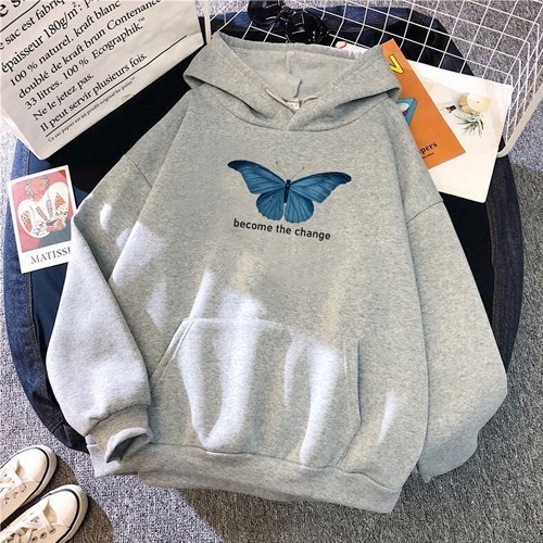 Moletom Canguru Become The Change Blusa Unissex Borboleta Moda Tumblr Fancy EUA