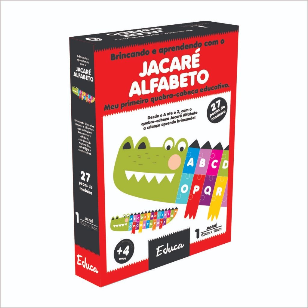 Quebra Cabeça Didático Jacaré Mdf Letras Alfabeto Educativo Pedagógico Didático