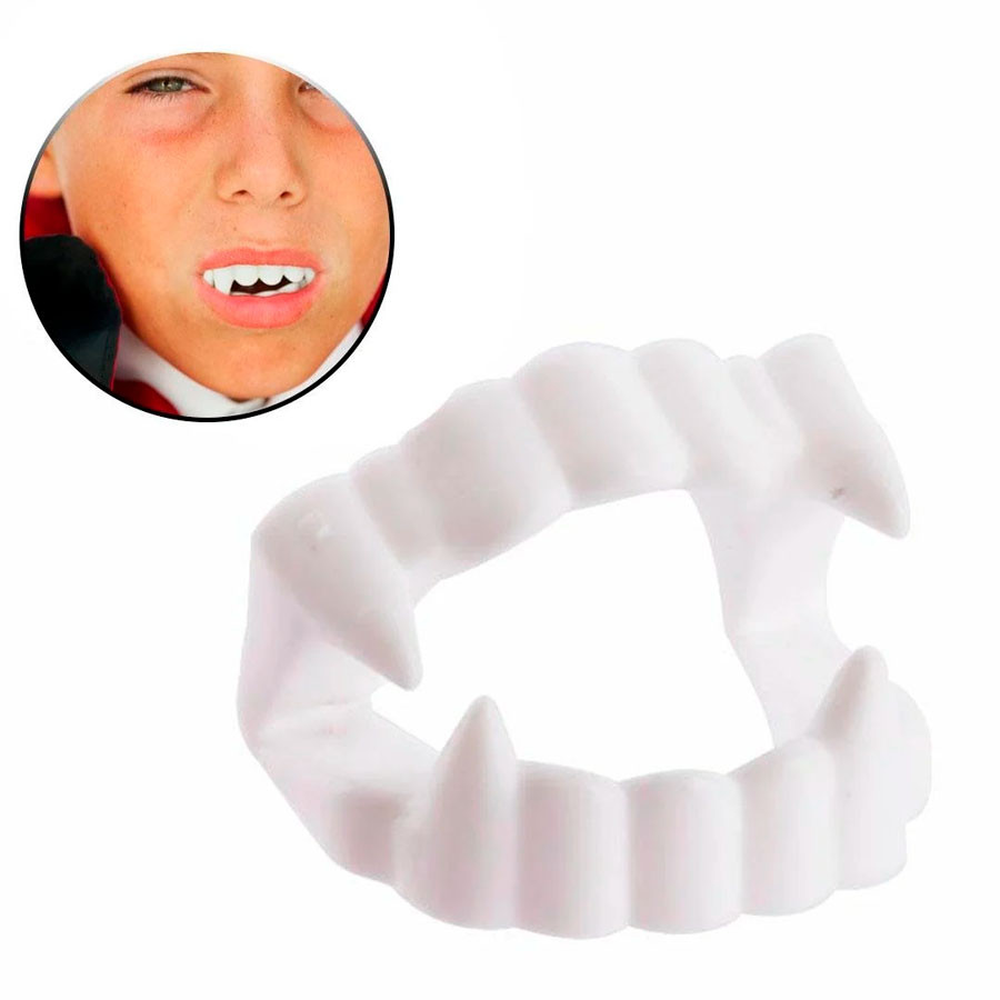 Kit Dentadura de Halloween - "Dentes de Vampiro" - Branca - 8 unidades - Rizzo