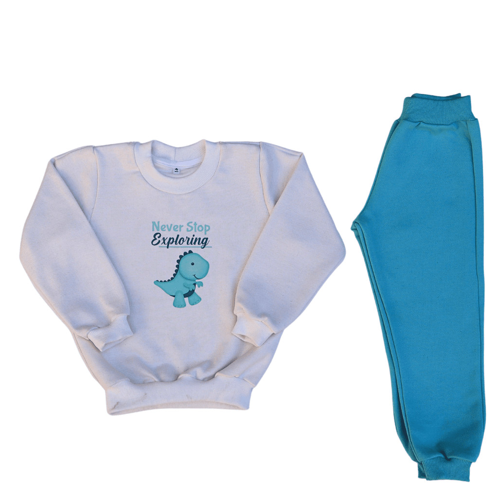 Conjunto Moletom Infantil Juvenil Gola Redonda Estampado Dinossauro
