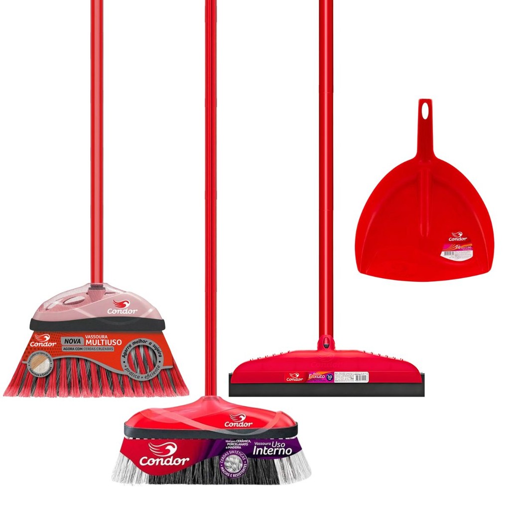Kit Limpeza Completo 1 Vassoura Varre Muito 1 Varre Fácil 1 Rodo 30cm 1 Pá De Lixo Qualidade Condor