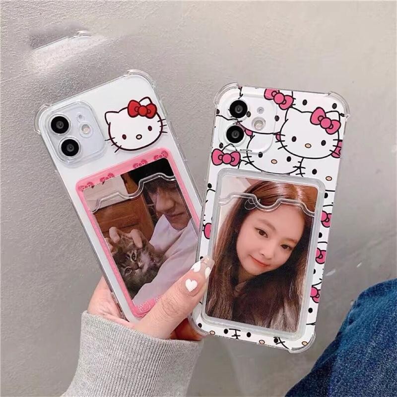Hello Kitty Porta Bolsa Para Cartão iPhone 16 15 14 13 12 11 Pro Max 14 15 16 Plus 12 13 Mini Caixa Sanrio Cartoon Carteira De Silicone Transparente