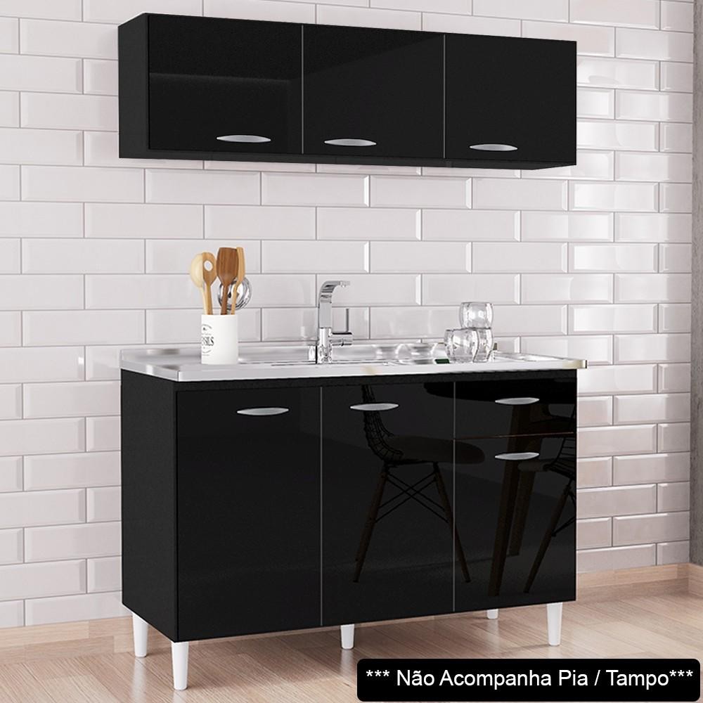 Armário Aéreo com Balcão Gabinete de Pia 120cm sem Tampo Classic P11 Preto - Mpozenato em Oferta na Shopee