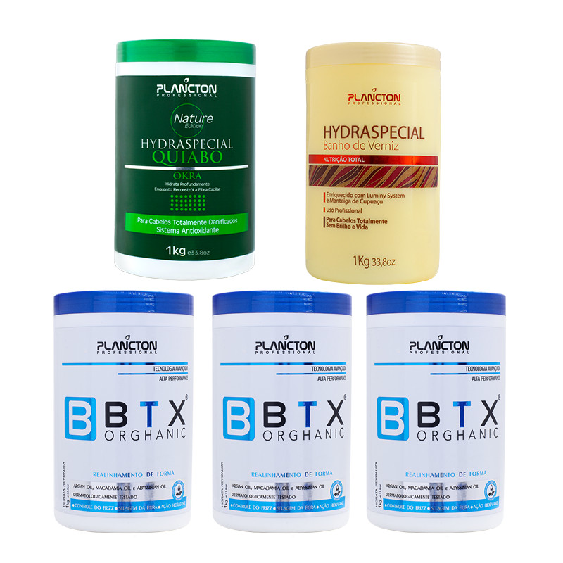 3 Btx Orghanic + Máscara de Quiabo 1kg + Máscara Verniz 1kg – Plancton Professional