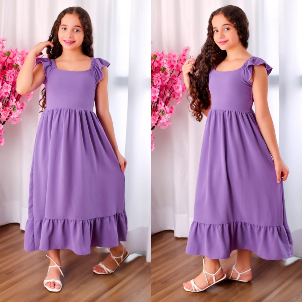 vestido infantil verão menina lilas modelo midi / longo tamanho 4 e 6