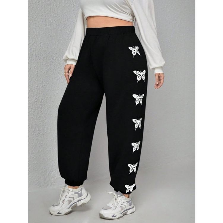 Calça Moletom Estampada Borboletas Flanelada Feminina Inverno