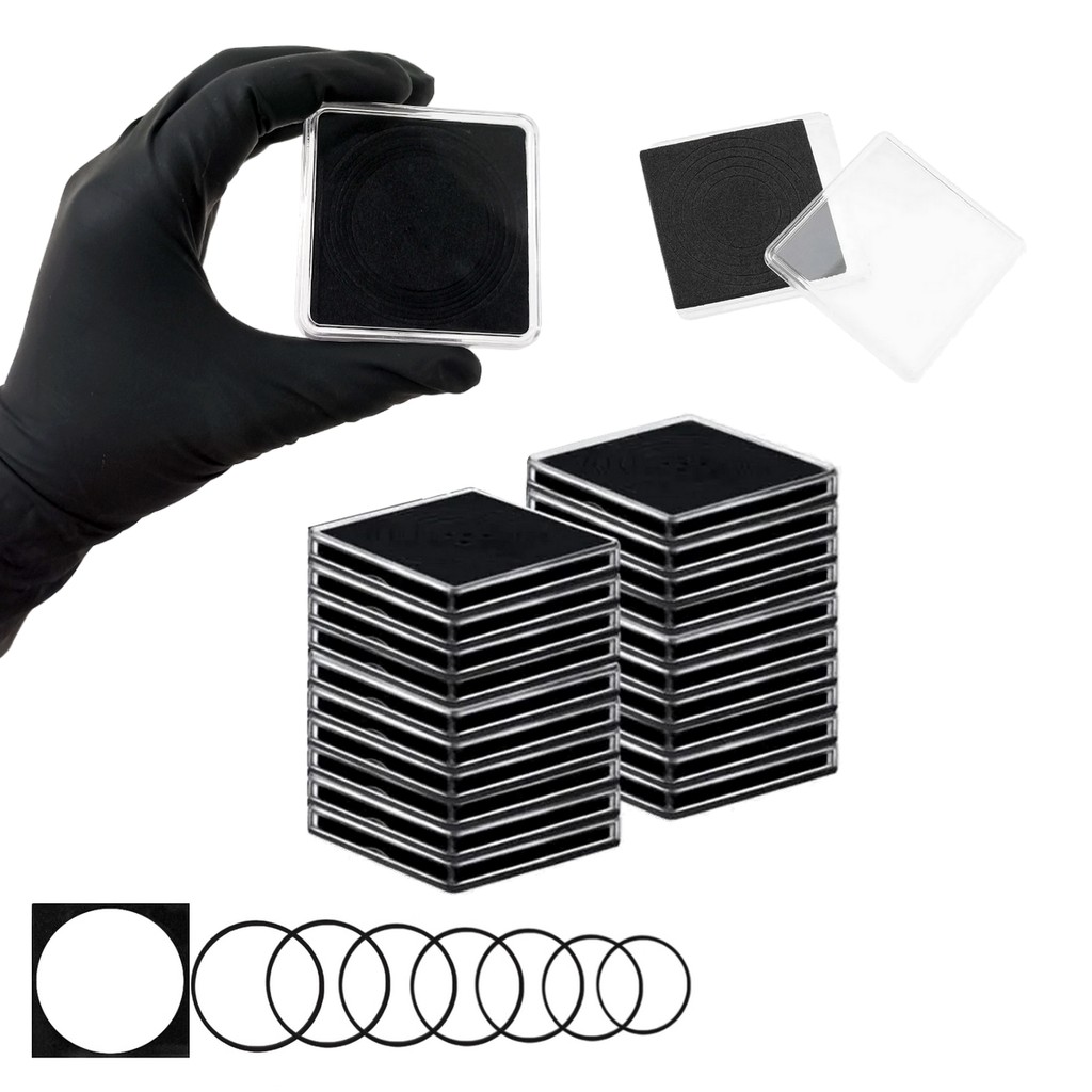 Kit 25 Capsulas Porta Moedas Molde Ajustável Quadrado De Acrílico 65mm Case Coin Holder