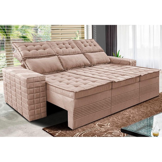 Sofá 3 Lugares Retrátil e Reclinável Cama inBox Senses 2,00m Velusoft Bege