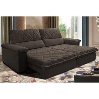 Sofá Retrátil e Reclinável 3,15m Molas Ensacadas Cama inBox Big Home com Bordado 3D Velusoft Café em Oferta na Shopee