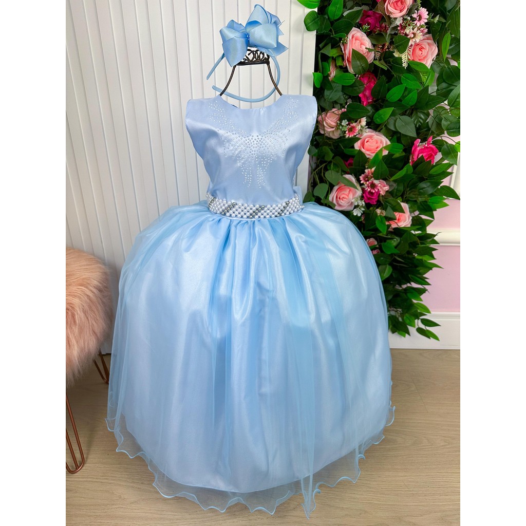 Vestido Marie Longo Larissa Azul Bebe Casamento Formatura Noiva Batizado Elegante Luxo Clássico Cerimônia Festa Formal Princesa Sofisticado Delicado Glamouroso Chic Tradicional Romântico Solene Infantil Juvenil Festa Casual Menina