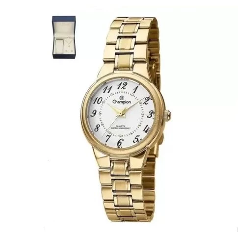 Kit Relogio com Colar e Brincos Feminino Dourado Champion Original
