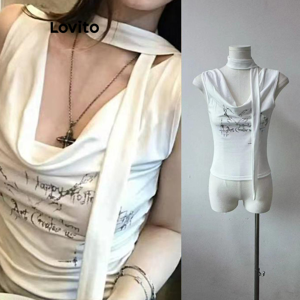 Lovito Regata casual com padrão liso para mulheres LNA66150