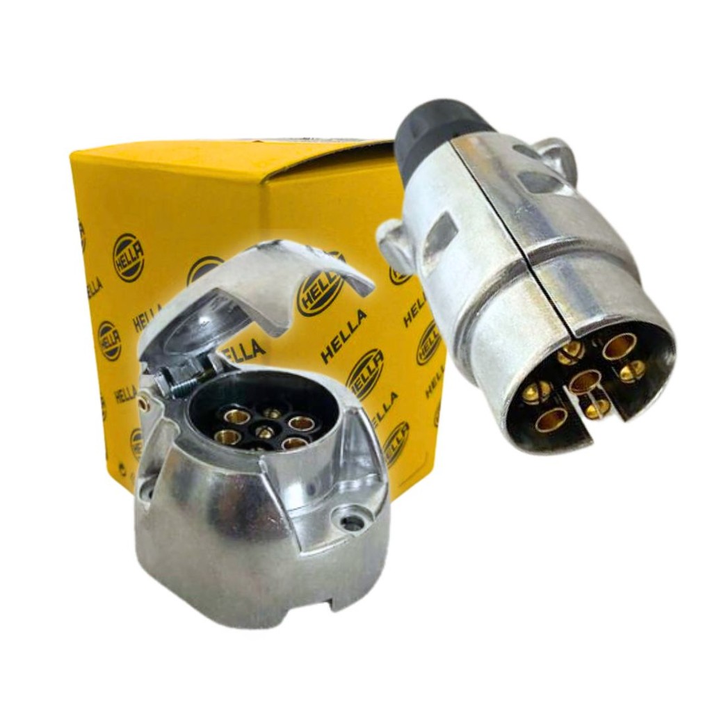 Par Tomada Elétrica Macho E Fêmea 7 Pinos/ Polos Alumínio Reboque Engate Carreta Carretinha Hella - Spare Parts and Accessories for Vehicles