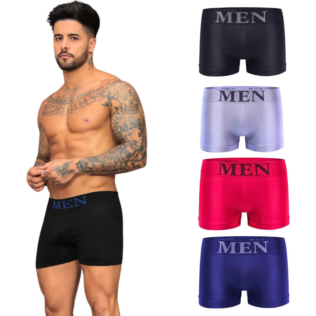 Kit 4 Cuecas Boxer Adulto Microfibra Premium Sem Costura