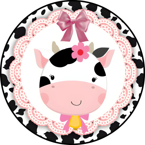 NOVO Painel Festa Infantil Redondo Vaquinha Manchas Lacinho Rosa + Arco, Suporte incluso. Fazemos personalizado com qualquer tema. Confeccionado em Lona fosca, impressão de alta resolução. cenário , p/ Decoraçõe