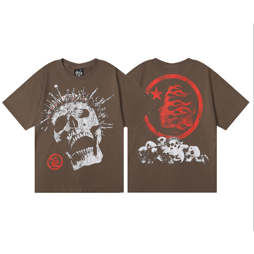Street Wear Hellstar Studios Skull Rose Impressão Fio Duplo de Alta Qualidade Estampa Grande Fio Duplo Puro Algodão