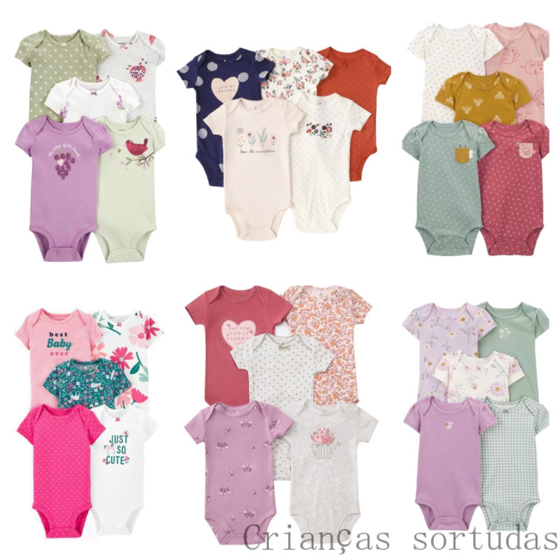 [Promoção] Macacão para meninas/bebê/macacão para meninos/5 peças macacão de bebê de manga curta/roupas de bebê